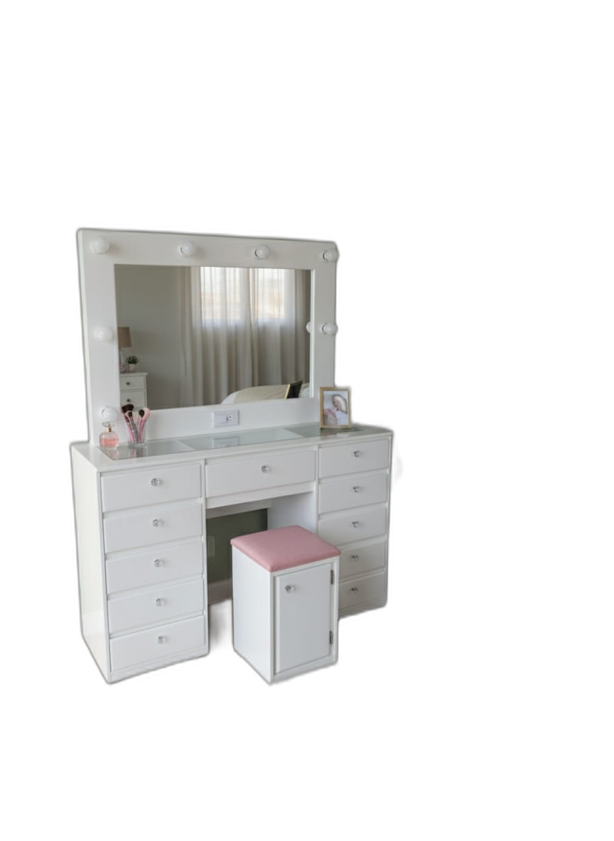 Tocador Vanity tipo Hollywood Gustavo con vidrio